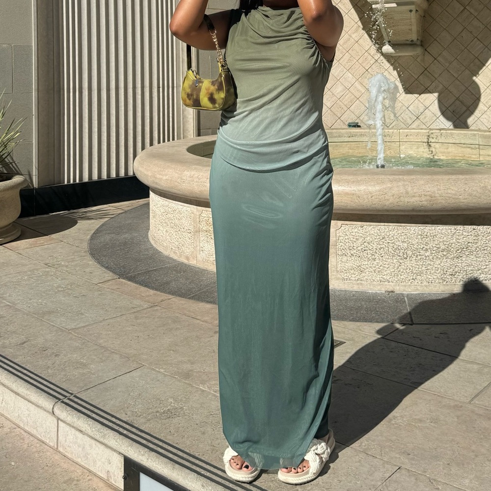 Pull&Bear mesh sleeveless maxi dress in green ombre